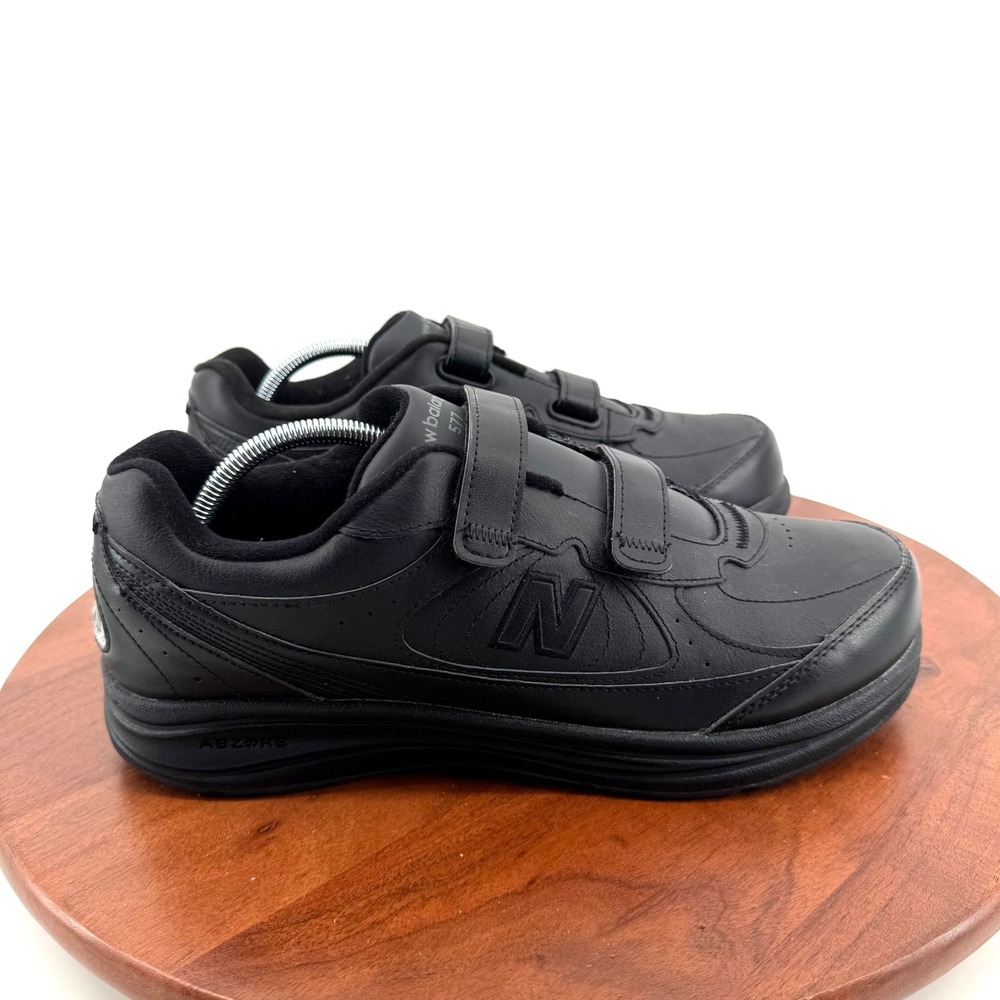 New Balance 577 Walking Shoe Black‎  Hook Loop Leather Men 11 4E Wide